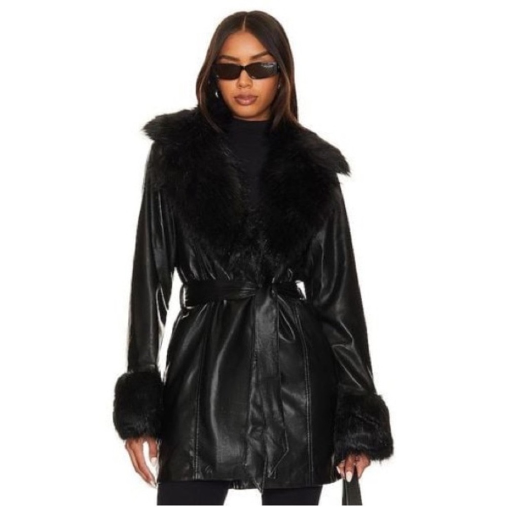 NWT Show Me Your MuMu Faux Fur Trimmed Black Penny Lane Coat